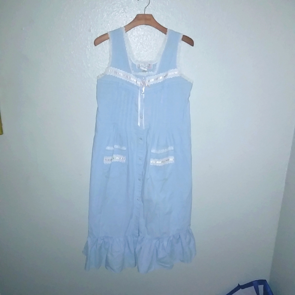 Jodie Arden M Vintage Sleeveless Cotton Robins Egg Blue Nightgown